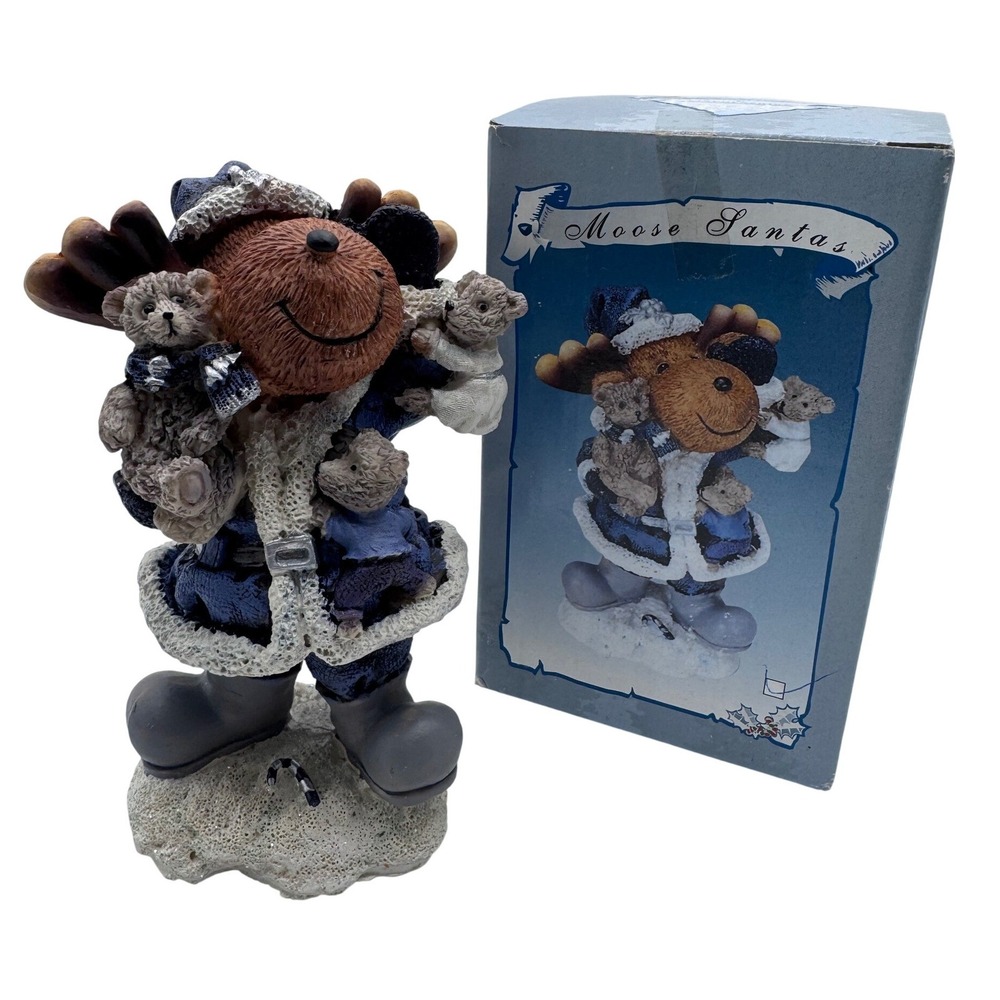 Vintage Lincolnshire Blue Moose Santas Figurine Christmas Collection 2001 Decor